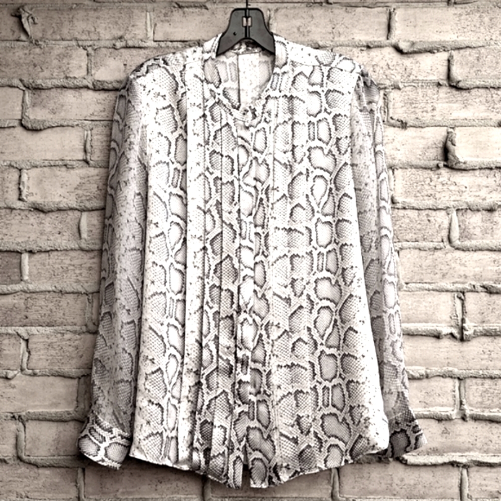 Elie Tahari Silk Satin Terri Blouse Python Print